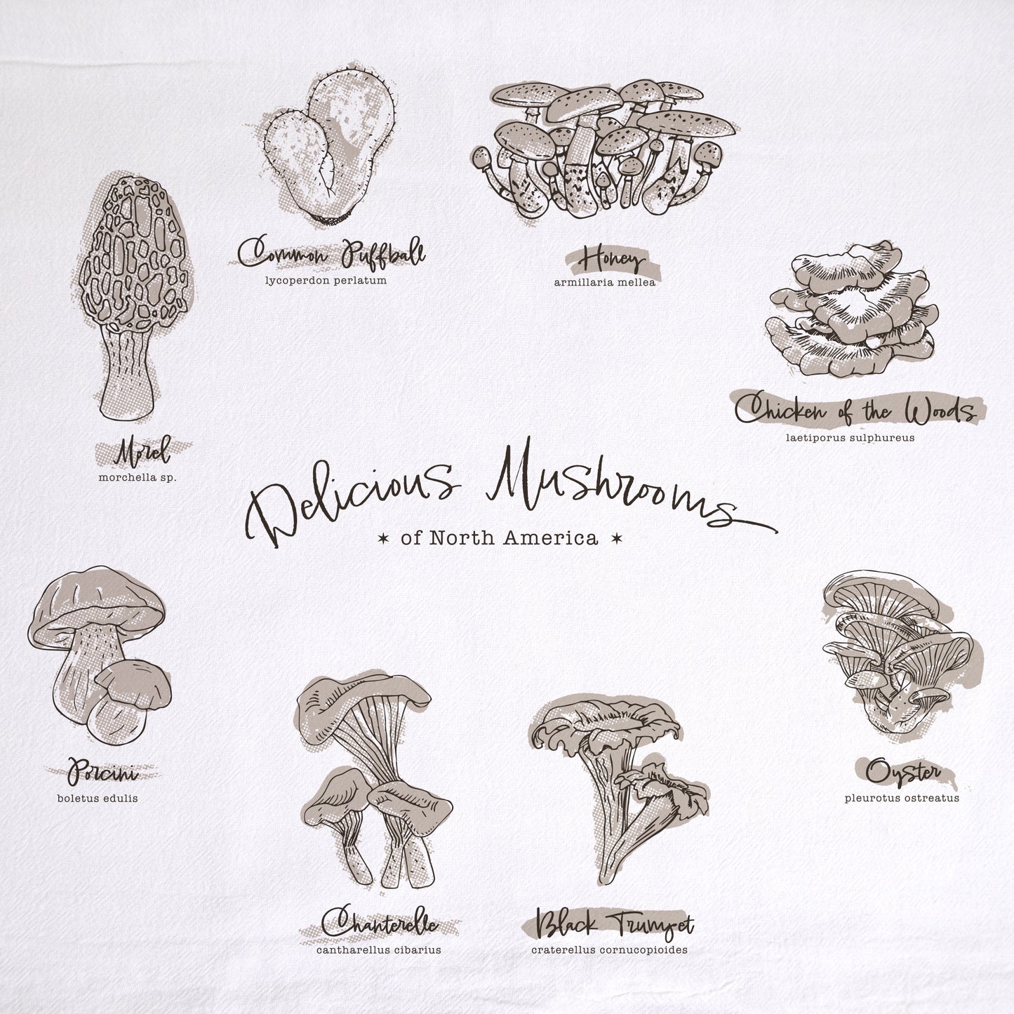 Delicious Mushrooms Tea Towel