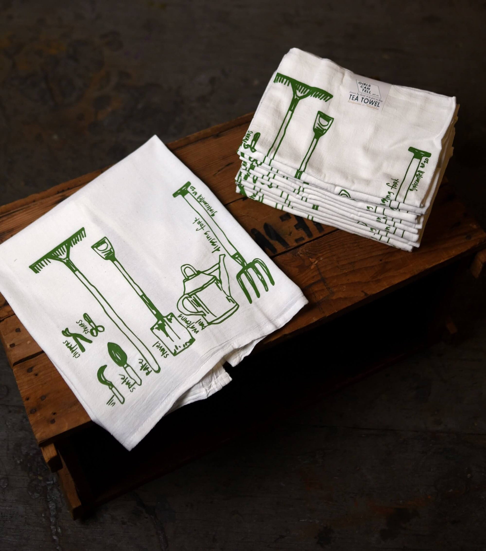 garden tools tea towel